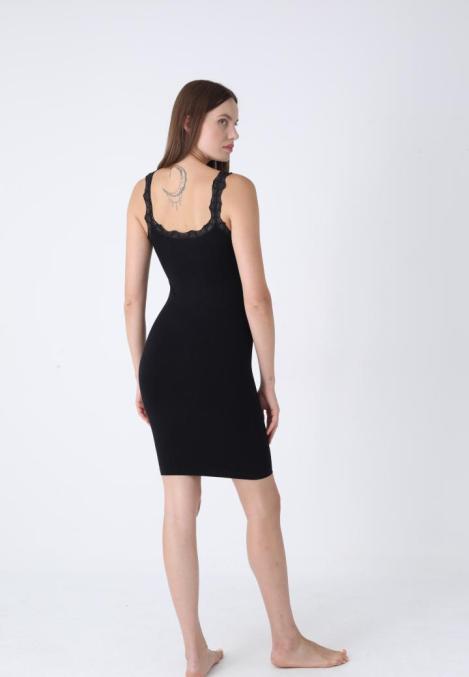 Rochie Damă cu Dantelă – fără cusături,Culoare Negru, Engros